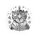 Russian stacking doll holding a ginger tabby cat tattoo design idea