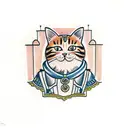 Russian stacking doll holding a ginger tabby cat tattoo design idea