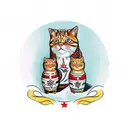 Russian stacking doll holding a ginger tabby cat tattoo design idea