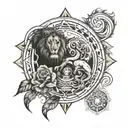 A unique fusion tattoo design combining elements of the Leo and Virgo star signs, symbolizing the duality of your personality as a stay at home dad tattoo design idea