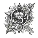 A unique fusion tattoo design combining elements of the Leo and Virgo star signs, symbolizing the duality of your personality as a stay at home dad tattoo design idea