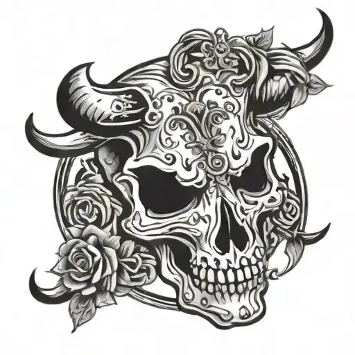 girly rock n roll bull skull western tattoo design idea