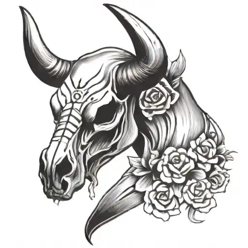 girly rock n roll bull skull tattoo design idea