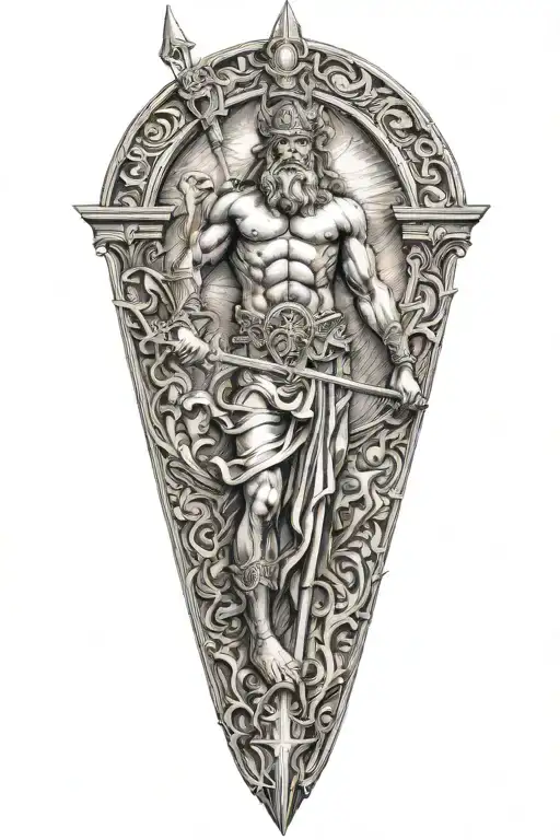 Poseidon holding a trident emerging tattoo design idea