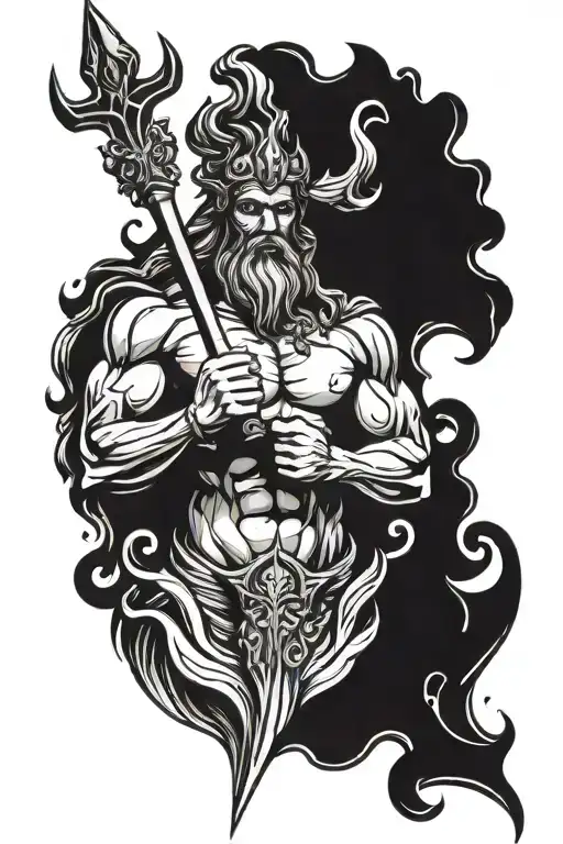 Poseidon holding a trident tattoo design idea