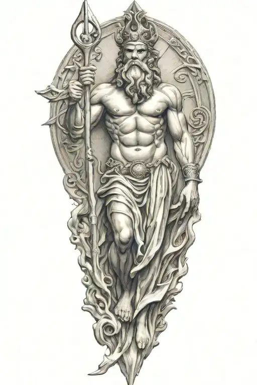 Poseidon holding a trident emerging tattoo design idea