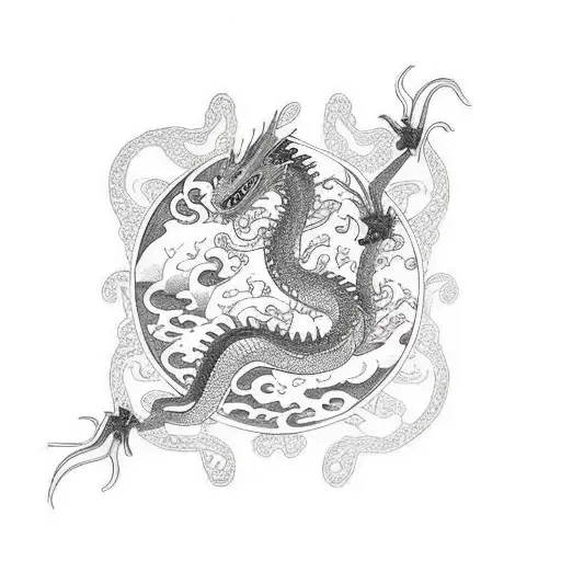 Dragon holding an orb that has a butterfly in it tattoo design idea