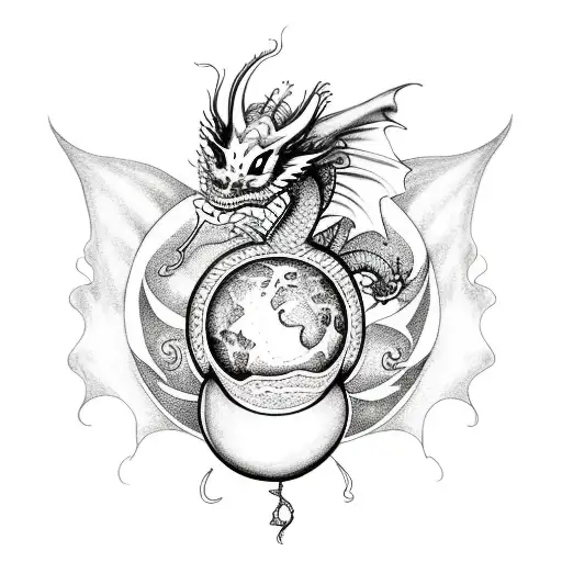 Dragon holding an orb that has a butterfly in it tattoo design idea