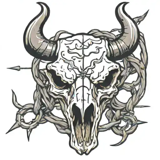 western cow skull barb wire tattoo design idea