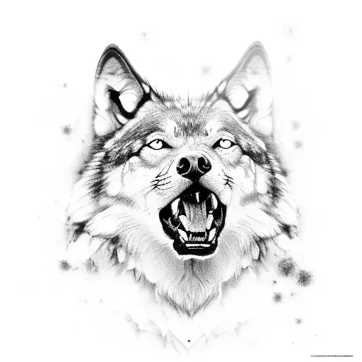 A godde howling as one with  wolf spiritual guide coming from inside her guts surronded by a mystical and magical vibe   tattoo design idea