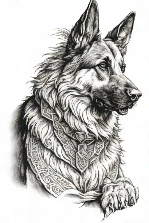 German shepherd and Greek god tattoo design idea