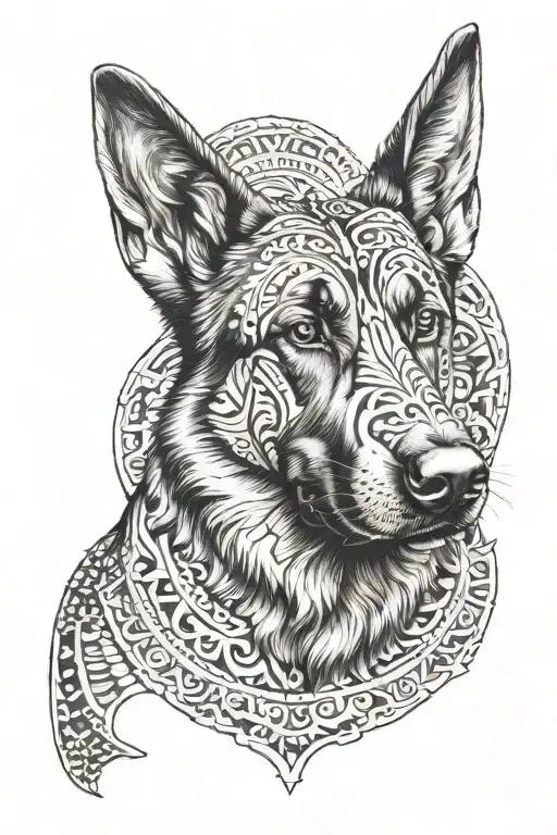 German Shepherd and Samoan Patterns tattoo design idea