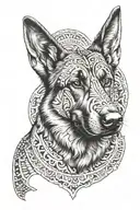 German Shepherd and Samoan Patterns tattoo design idea