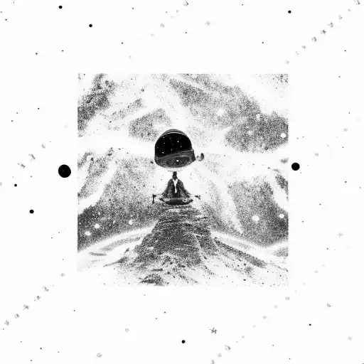 astronaut floating in abstract galaxy towards orion belt tattoo design idea