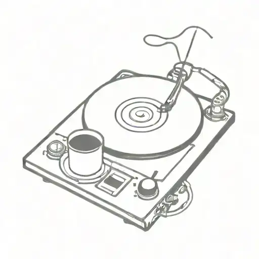 vinyl player with cup of tea in centre tattoo design idea