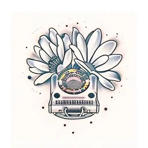 Old school dandy, accordion, daisies, mirror tattoo design idea
