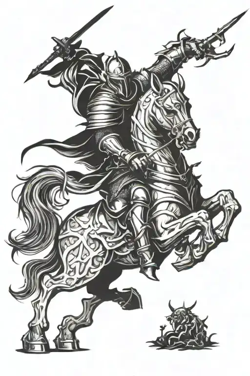 Overthinking knight fighting demons tattoo design idea