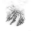 A mesmerizing black-grey tattoo of a serene snowy mountain landscape with a flock of birds flying overhead tattoo design idea