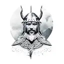 A realistic viking warrior with intricate bird feathers as armor, surrounded by a lush nature background tattoo design idea