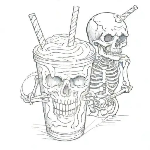 a skeleton milkshake tattoo design idea
