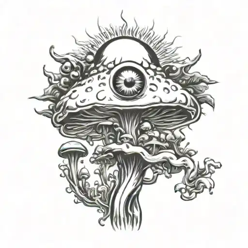mushroom sun 3 eyes sublime sun face made tattoo design idea