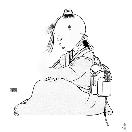 a little girl with a backpack tattoo design idea