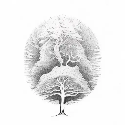 tree pathway tattoo design idea