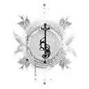 A gothic cathedral with musical notes floating in the air tattoo design idea