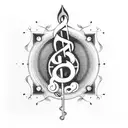 A gothic cathedral with musical notes floating in the air tattoo design idea