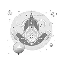 Astronaut floating in space surrounded by geometric shapes tattoo design idea