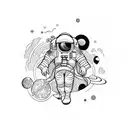 Astronaut floating in space surrounded by geometric shapes tattoo design idea