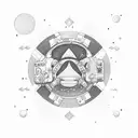 Astronaut floating in space surrounded by geometric shapes tattoo design idea