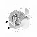 Astronaut floating in space surrounded by geometric shapes tattoo design idea