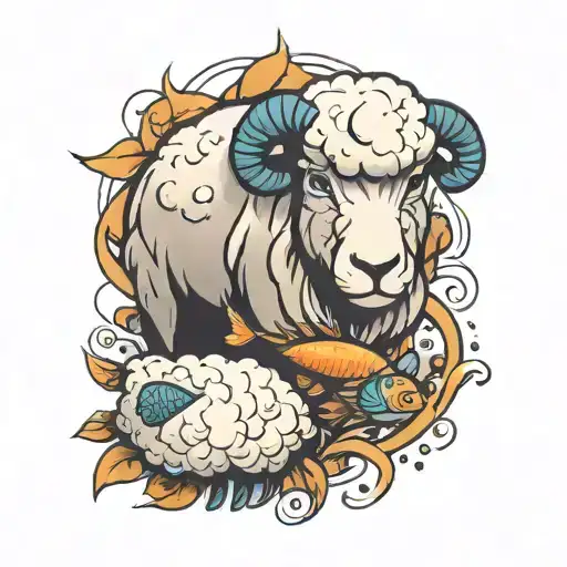 sheep and fish tattoo design idea