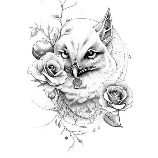 nightingale, branch, moon, roses  tattoo design idea