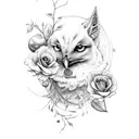 nightingale, branch, moon, roses  tattoo design idea