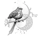 nightingale, branch, moon, roses  tattoo design idea