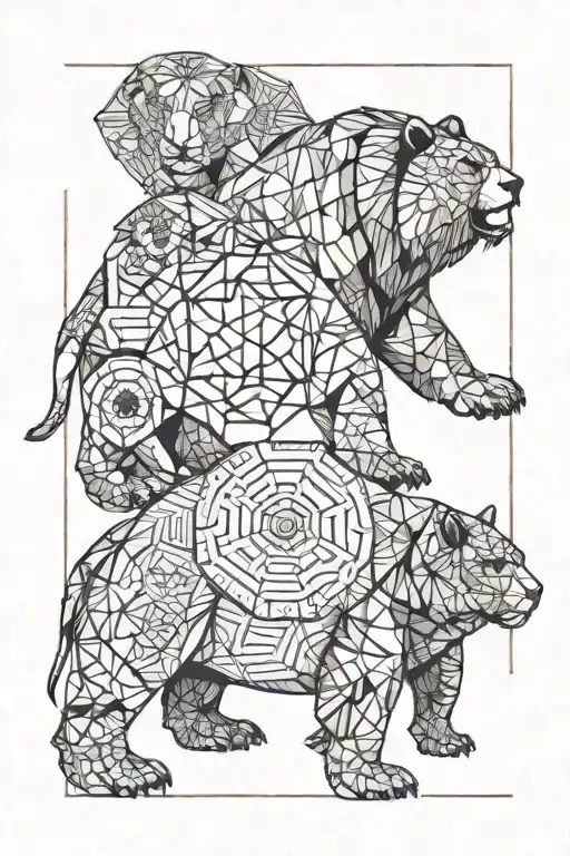 bear, lion, turtle  tattoo design idea