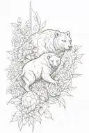 Bear, Lion and turtle in a vertical arrangement with flowers tattoo design idea