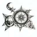 a compass, a star, and a moon tattoo design idea