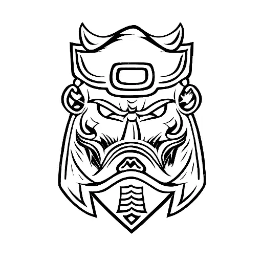 A futsal handball player wearing a Japanese warrior mask, symbolizing the client's dedication to both sports and Japanese culture tattoo design idea