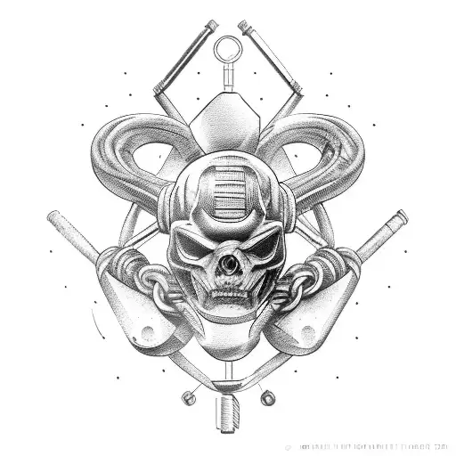 Create a tattoo featuring a strong figure lifting weights, intertwined with mechanical car parts to represent your passion for powerlifting and car mechanics tattoo design idea