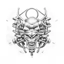 Create a tattoo featuring a strong figure lifting weights, intertwined with mechanical car parts to represent your passion for powerlifting and car mechanics tattoo design idea