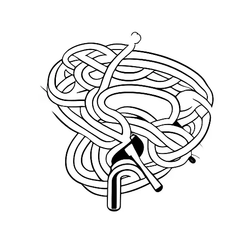 a golf club interweaving with a pool cue and a microphone  tattoo design idea