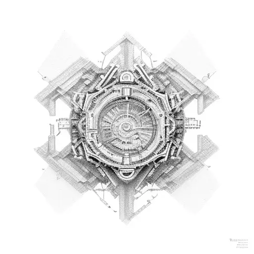 An intricate mechanical structure inspired by civil engineering designs tattoo design idea