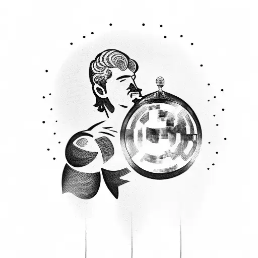 greek god holding a disco ball on his shoulders tattoo design idea