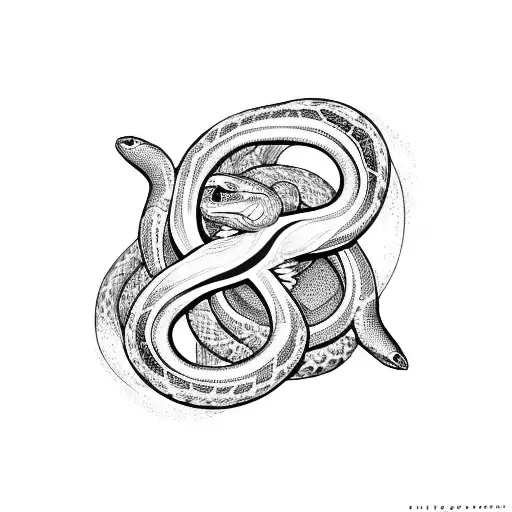 two snakes doing the infinity symbol, one is white and the other black tattoo design idea