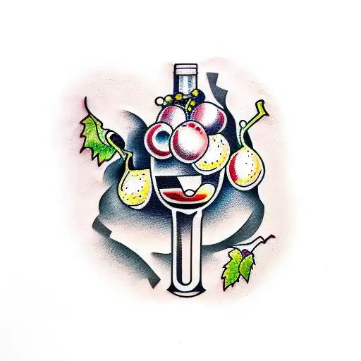 wine and grapes tattoo design idea