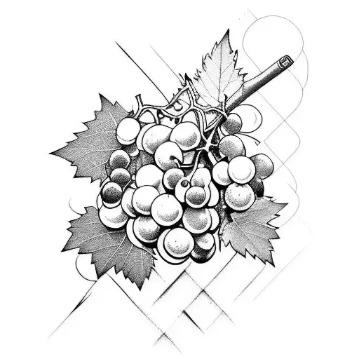 wine amd grapes tattoo design idea