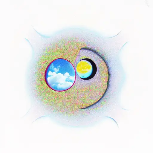 half moon,half sun ,with trees and it's refekctu in the water  tattoo design idea